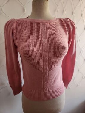 60s Vintage Andrew St. John Waffle Knit Sweater • Pink • Feminine • Size Small